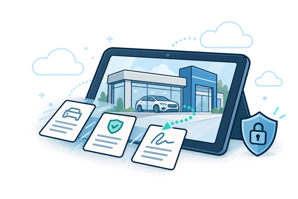 A tablet connecting customers to their dealership and securely shared vehicle documents